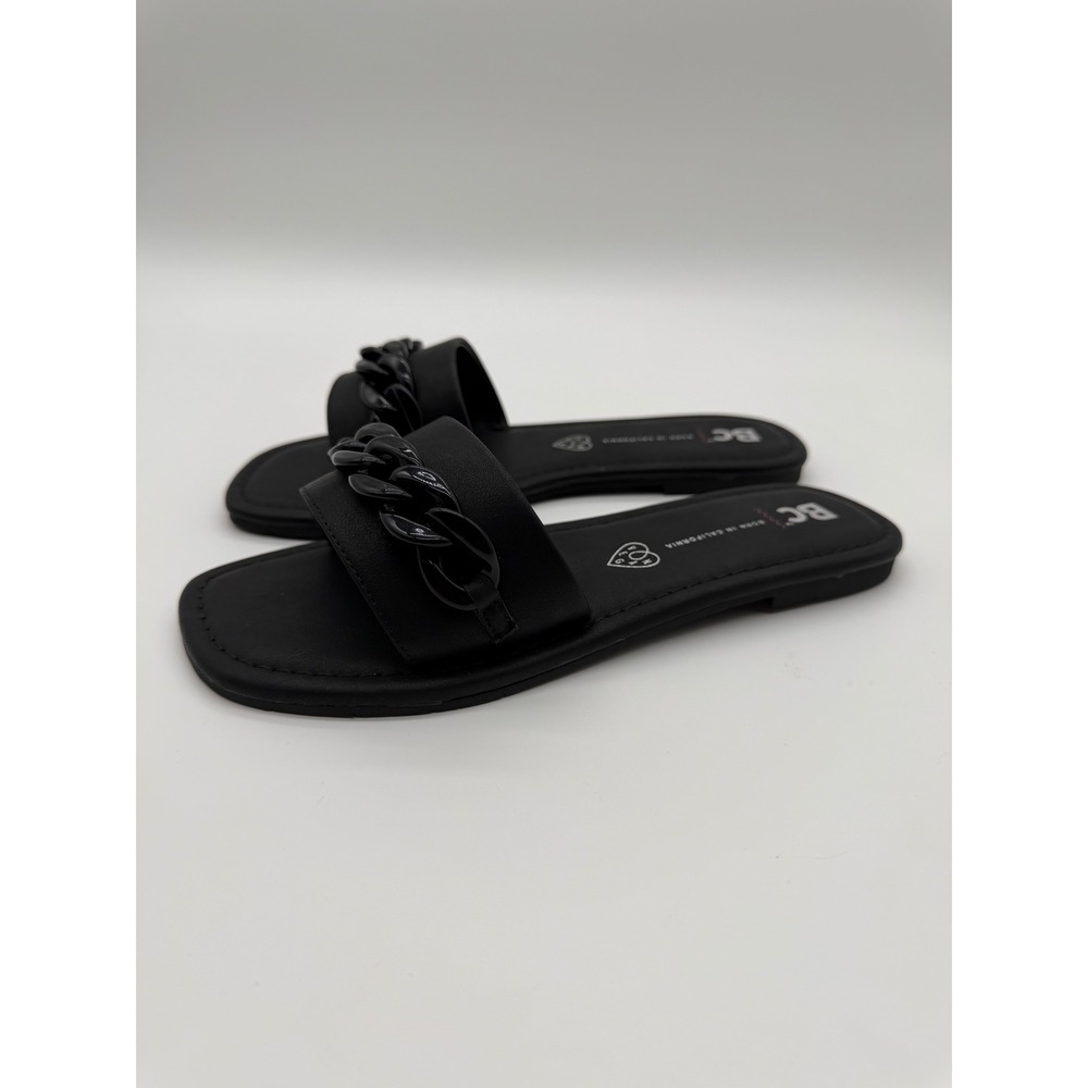 BC Footwear Appearance Black Vegan Leather Chain Slide Sandals Womens‎ 6.5
